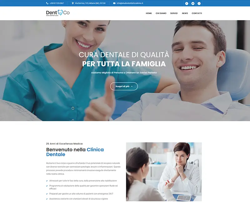 Anteprima demo home page sito web per Studio Dentistico con layout moderno e ottimizzazione SEO