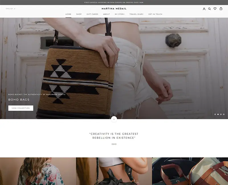 Progetto e-commerce di Martina Medail con design moderno e ottimizzazione SEO avanzata