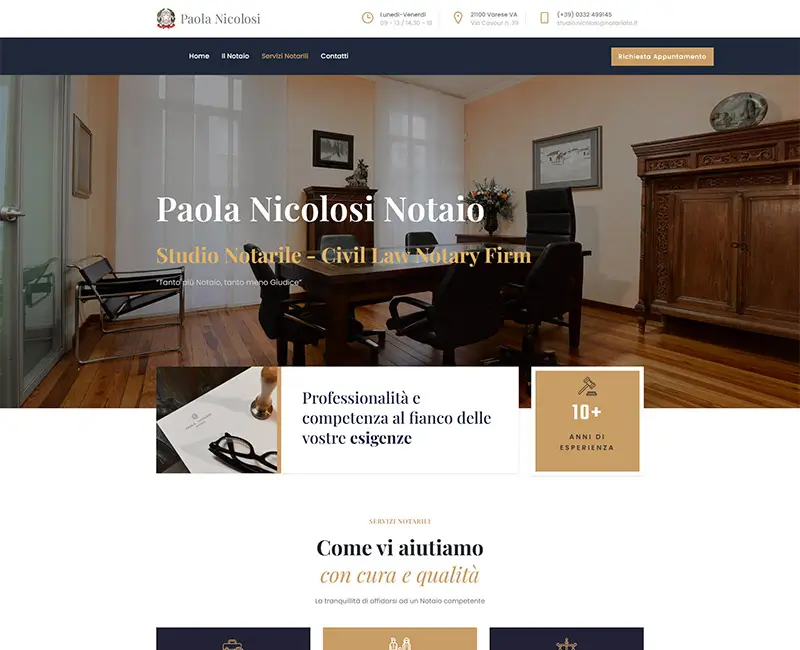 Progetto Studio Notarile Nicolosi con design moderno del sito web, logo e ottimizzazione SEO